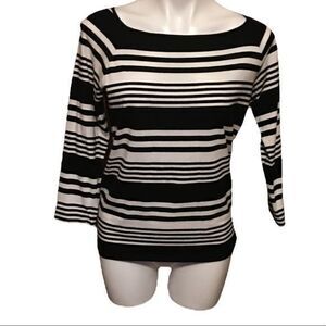 Chaps Women's Top Boat Neck‎ Striped White Black Large